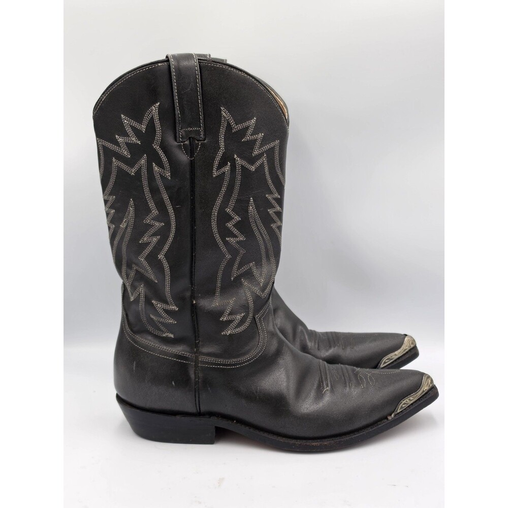 Vintage Tom Houston Men's Cowboy Western Black Boots Snip Toe Size 8.5 E